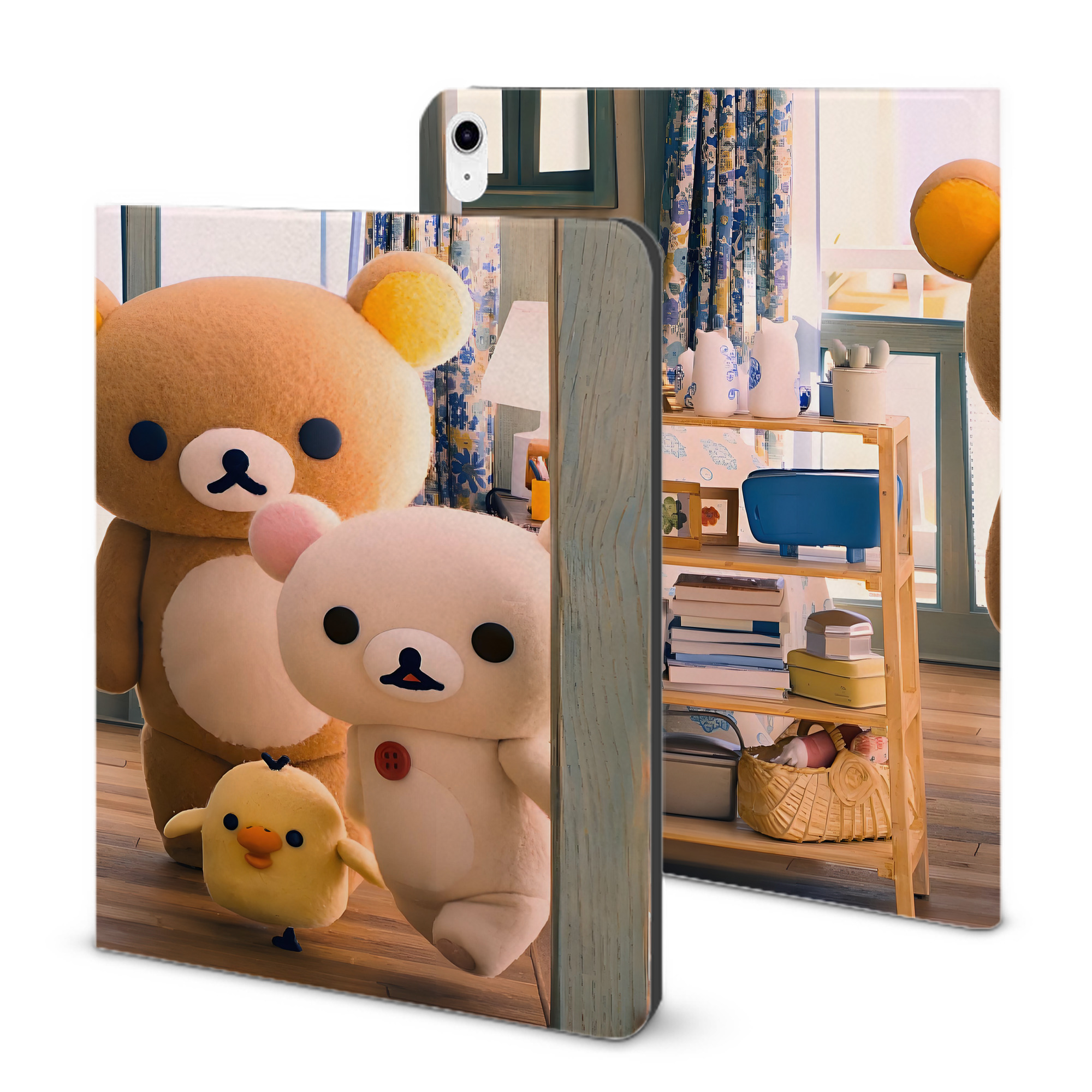 （画像用） リラックマ リラックマ キイロイトリ Rilakkuma Korilakkuma Kiiroitori IPad ケース ブック型 PUレザー TPU 耐衝撃 軽量 薄型 ペン収納なし 全面保護 IPad 各モデル対応